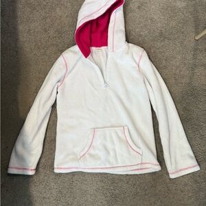 SO Fuzzy Fleece White and Pink Hoodie